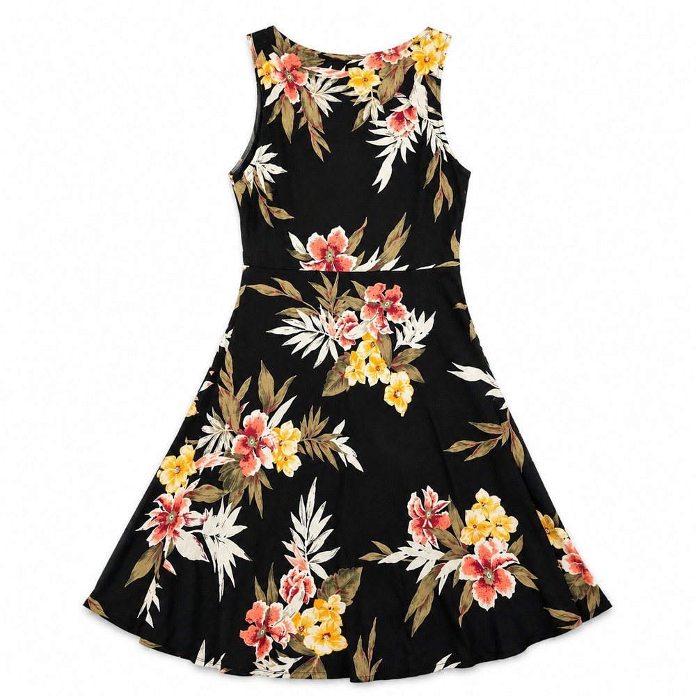 Volcom Floral Fit & Flare Dress Black Open Back Sleeveless Women's Small